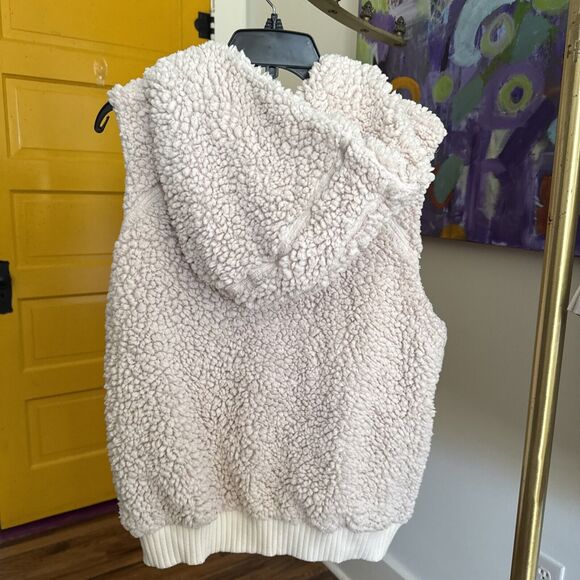 PrAna Cream Permafrost Sherpa Fleece Hooded Full Zip Hoodie Vest Size XL - Picture 6 of 13